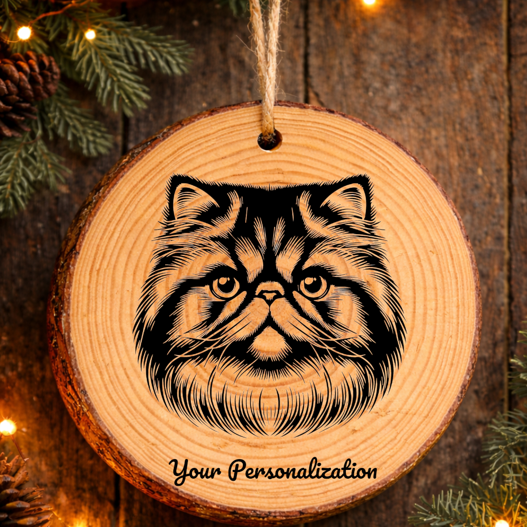Exotic Shorthair Longhair Cat Rustic Pine Wooden Round Ornament
