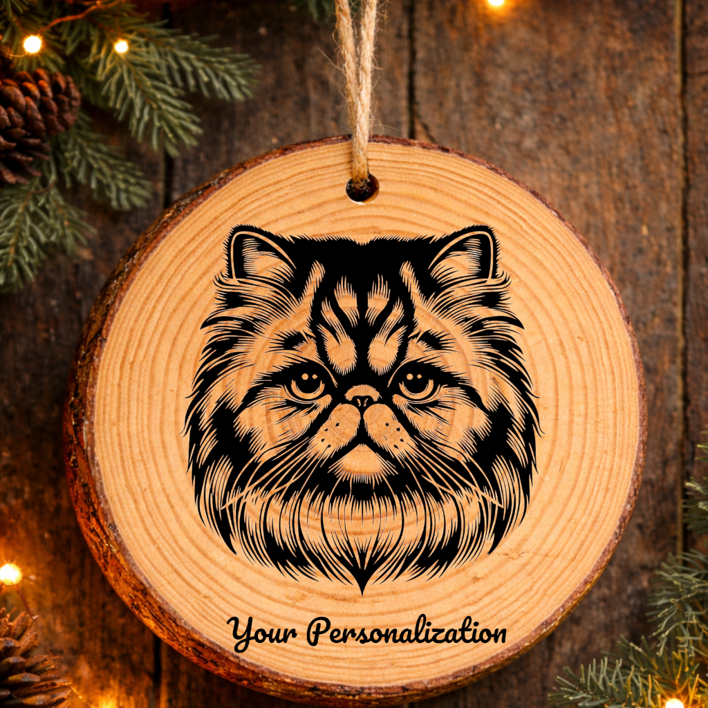 Exotic Shorthair Longhair Cat Rustic Pine Wooden Round Ornament