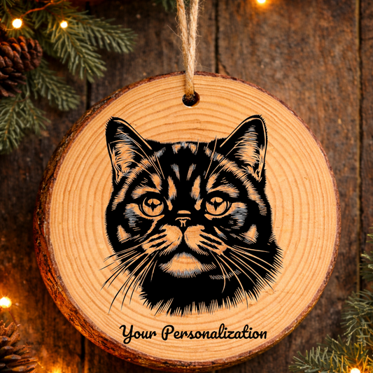 Exotic Shorthair Cat Rustic Pine Wooden Round Ornament