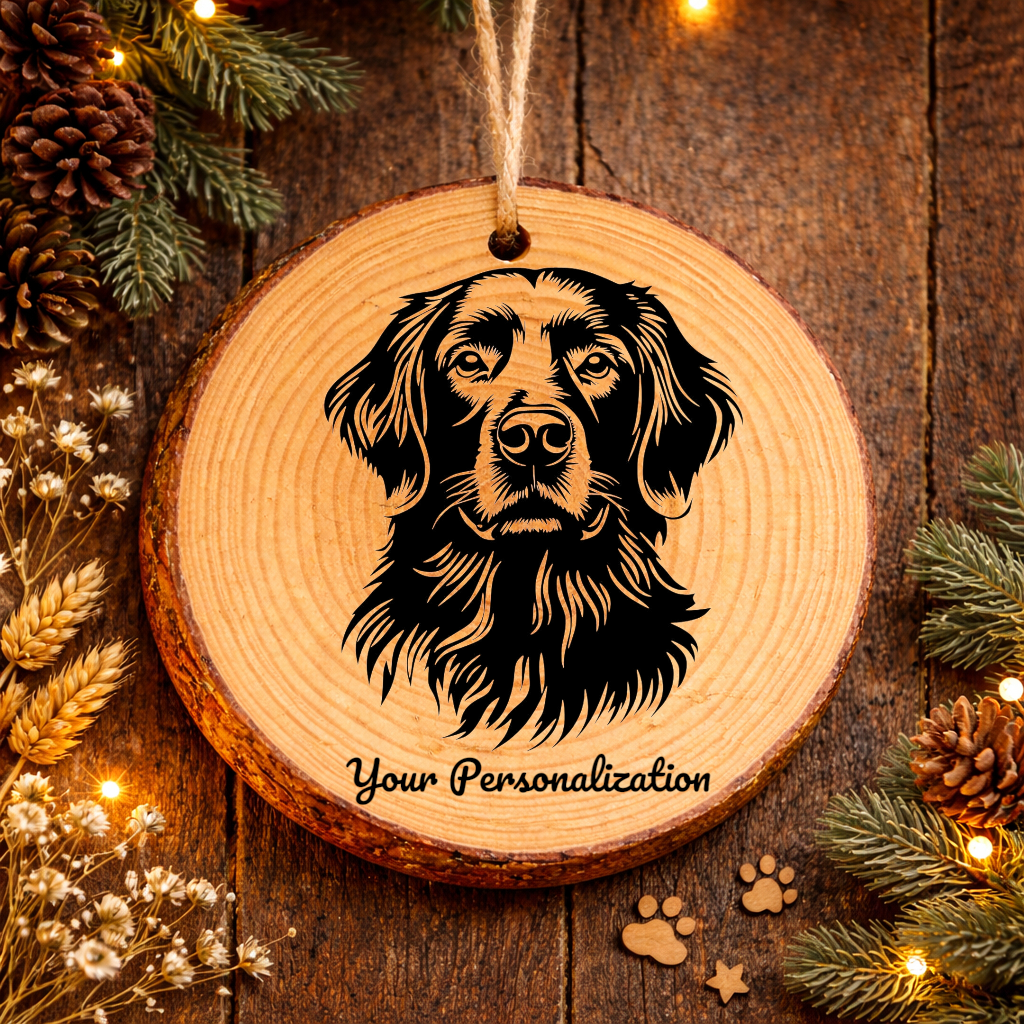Flat-Coated Retriever Dog Ornament – Rustic Wooden Keepsake