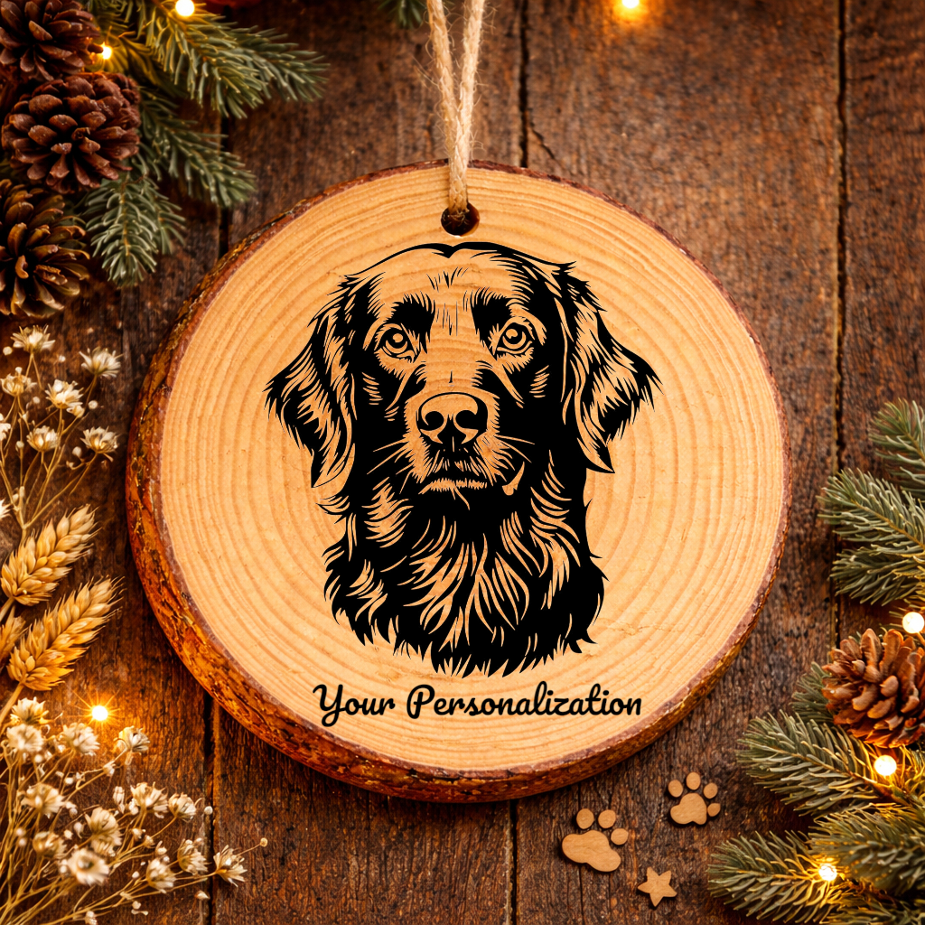 Flat-Coated Retriever Dog Ornament – Rustic Wooden Keepsake