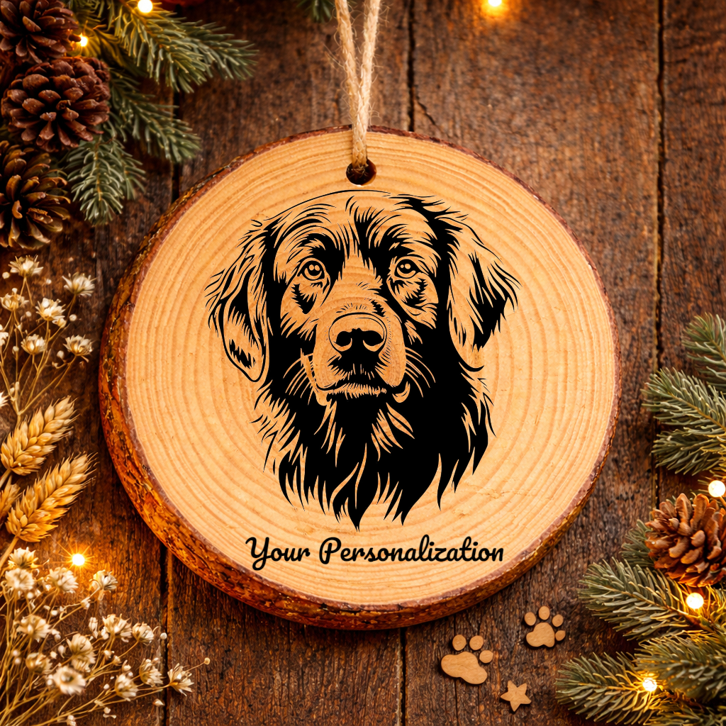 Flat-Coated Retriever Dog Ornament – Rustic Wooden Keepsake