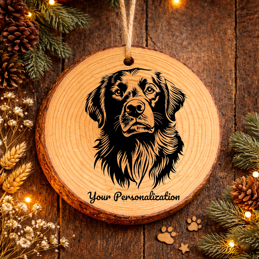 Flat-Coated Retriever Dog Ornament – Rustic Wooden Keepsake