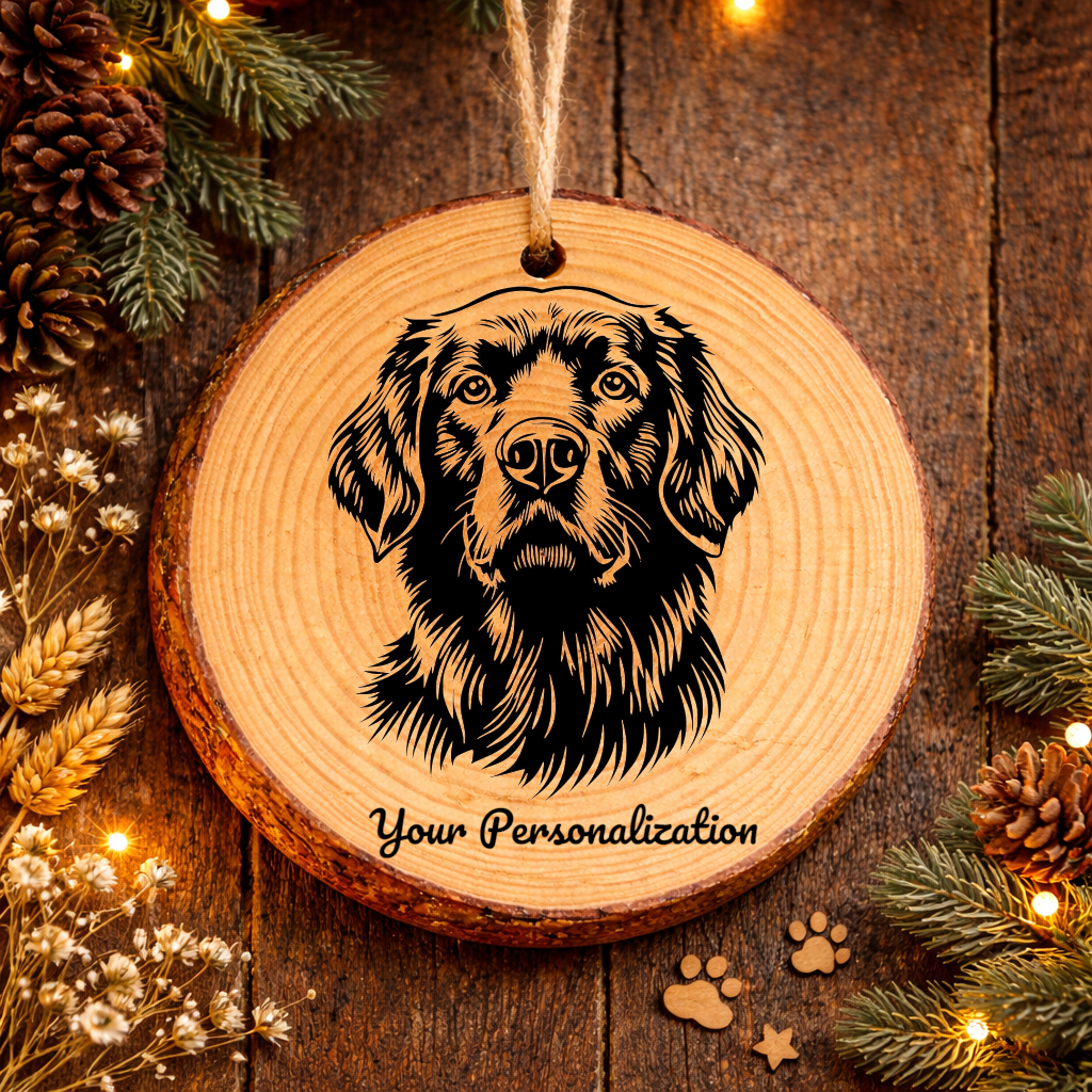 Flat-Coated Retriever Dog Ornament – Rustic Wooden Keepsake
