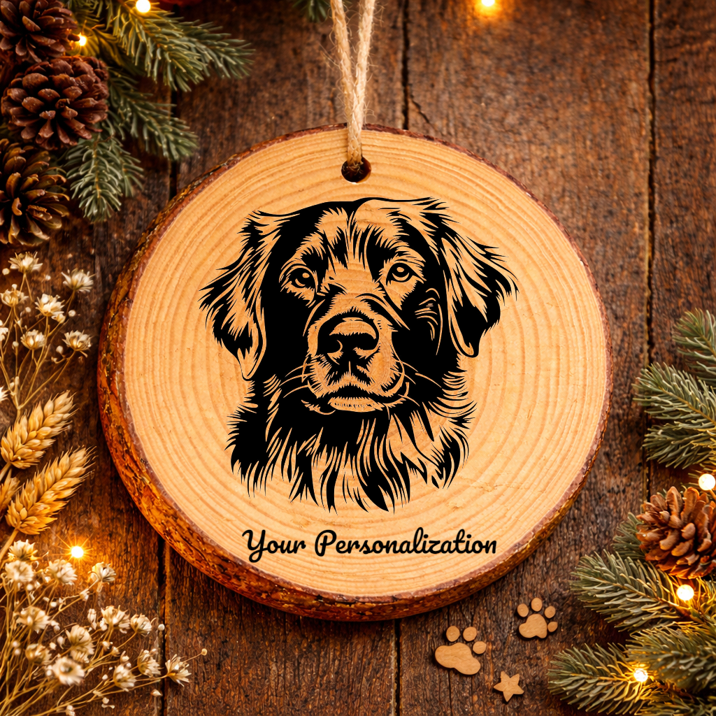 Flat-Coated Retriever Dog Ornament – Rustic Wooden Keepsake