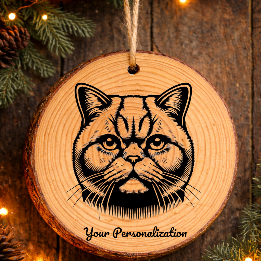 Foldex Cat Rustic Pine Wooden Round Ornament