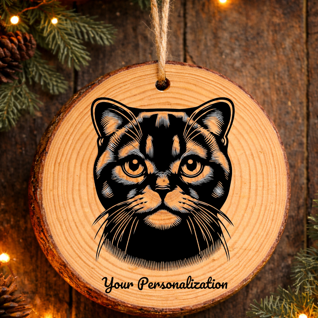 Foldex Cat Rustic Pine Wooden Round Ornament