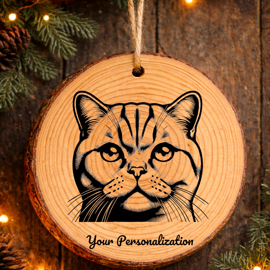 Foldex Cat Rustic Pine Wooden Round Ornament