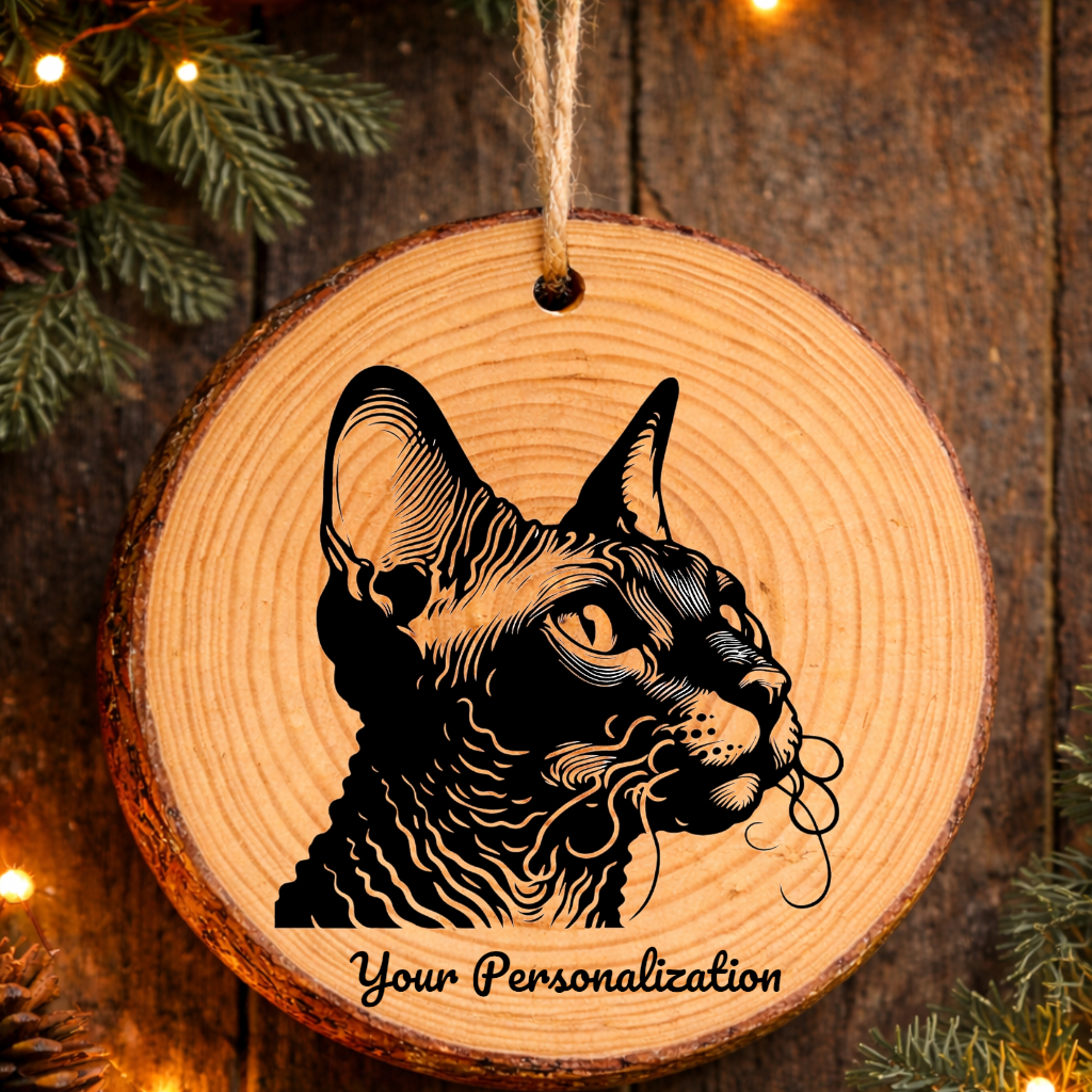 German Rex Cat Rustic Pine Wooden Round Ornament