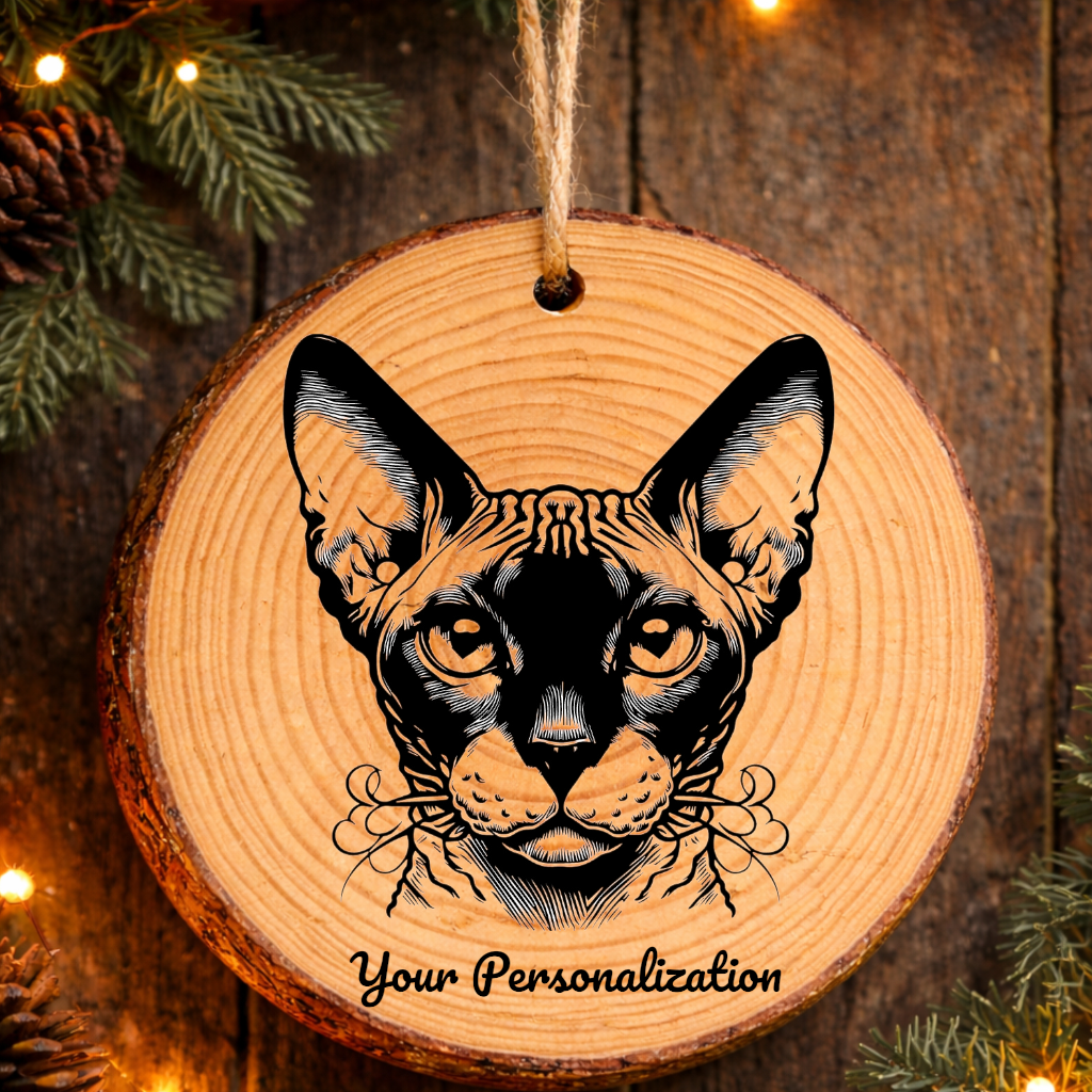 German Rex Cat Rustic Pine Wooden Round Ornament