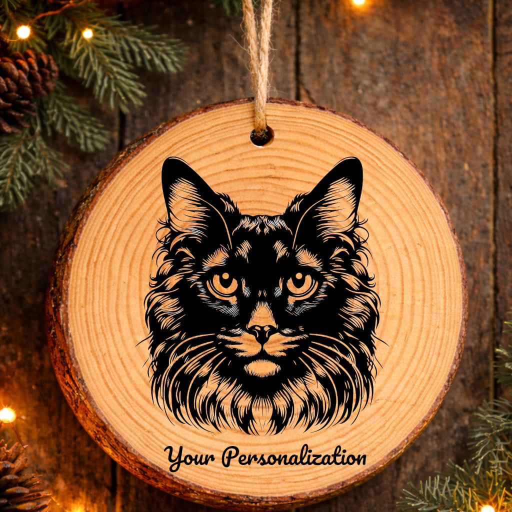 German Rex Longhair Cat Rustic Pine Wooden Round Ornament