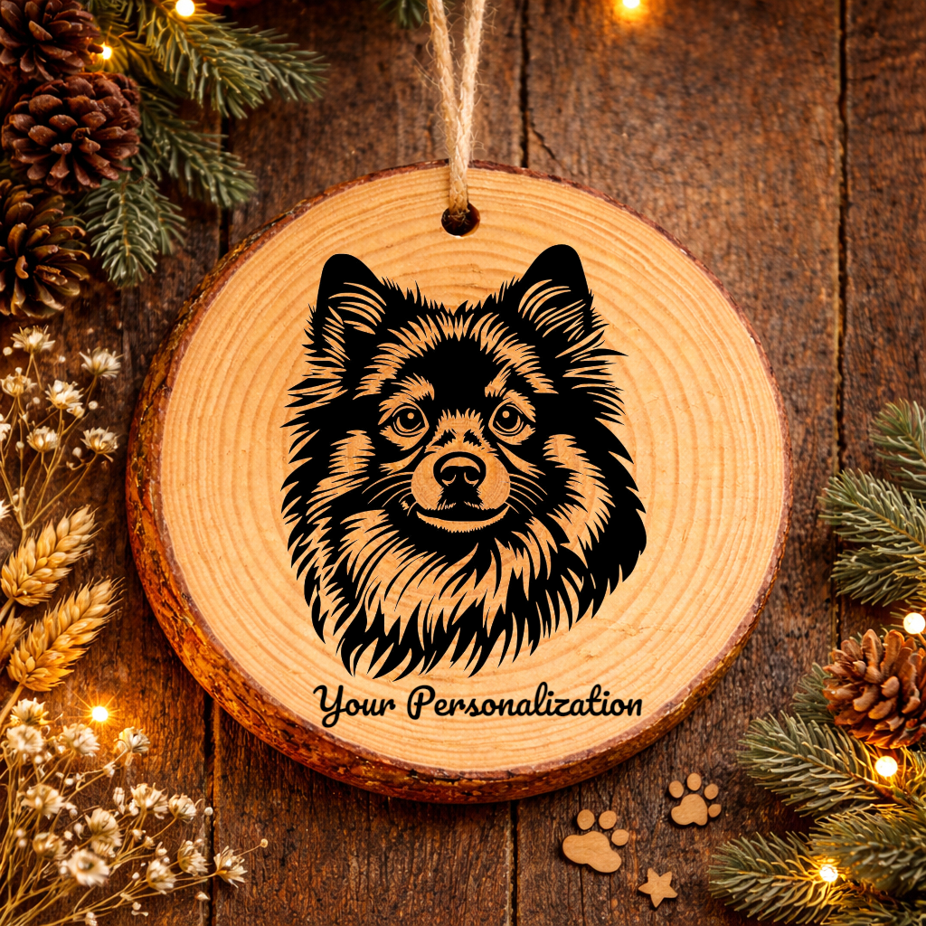 German Spitz Dog Ornament – Rustic Wooden Keepsake