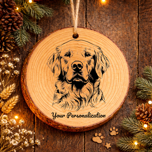 Golden Retriever Dog Ornament – Rustic Wooden Keepsake