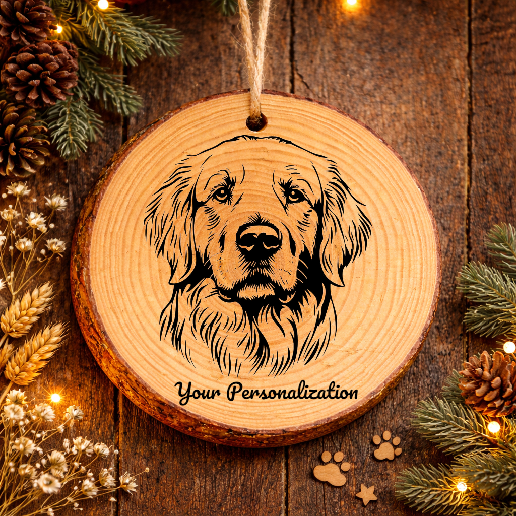 Golden Retriever Dog Ornament – Rustic Wooden Keepsake