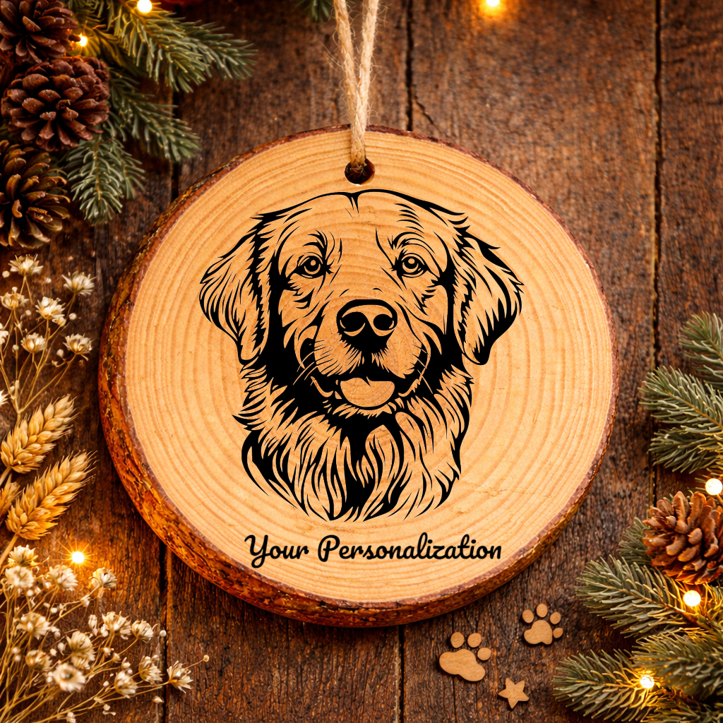 Golden Retriever Dog Ornament – Rustic Wooden Keepsake
