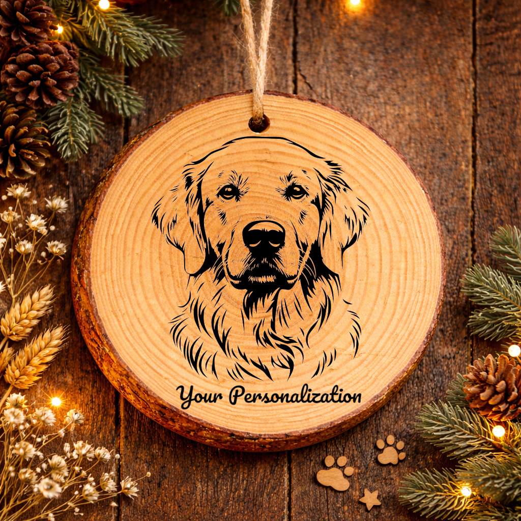 Golden Retriever Dog Ornament – Rustic Wooden Keepsake