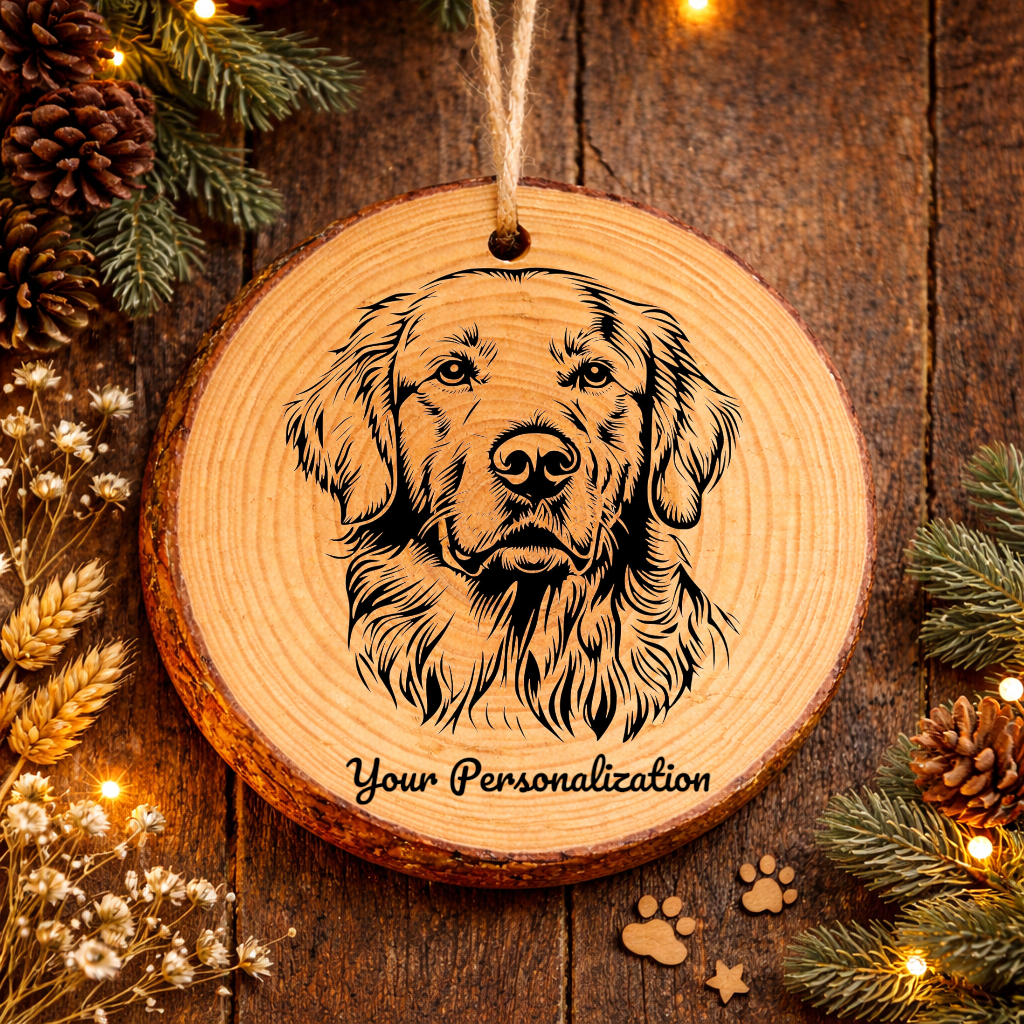 Golden Retriever Dog Ornament – Rustic Wooden Keepsake
