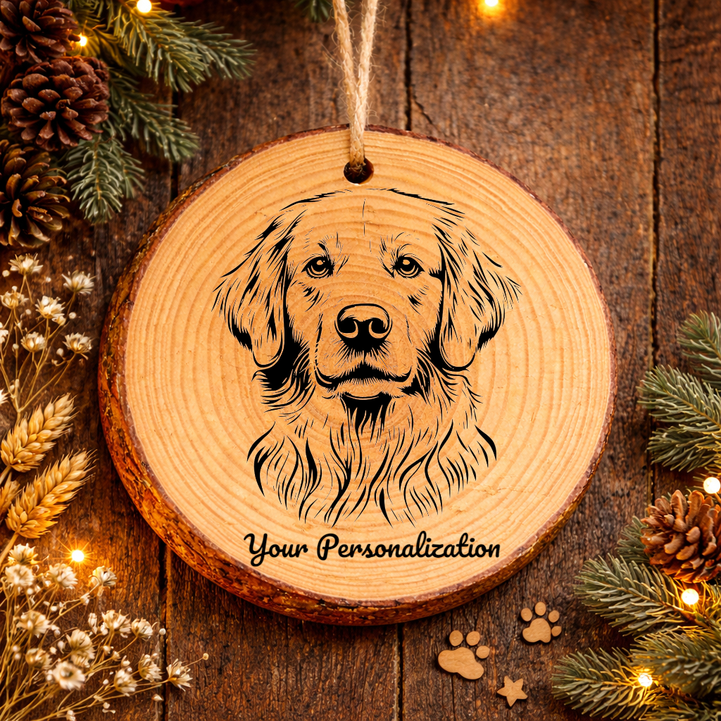 Golden Retriever Dog Ornament – Rustic Wooden Keepsake
