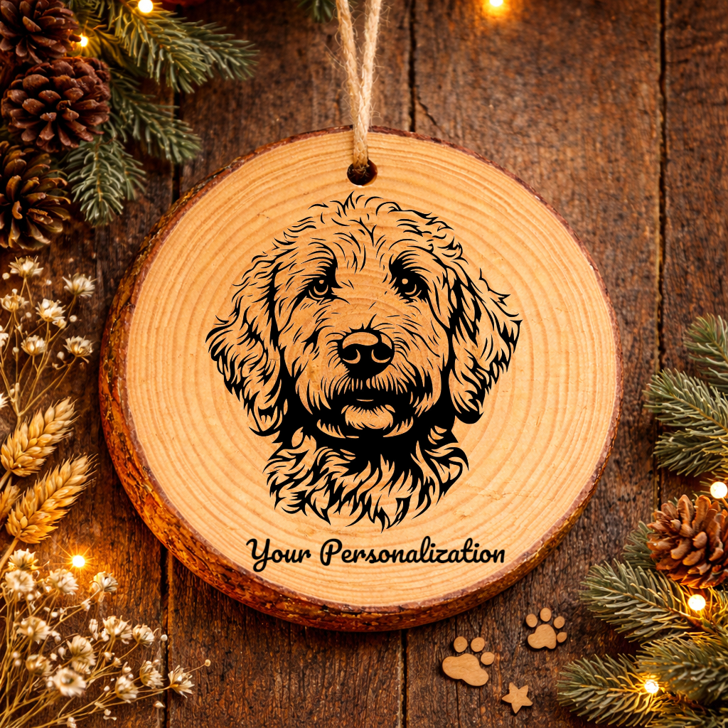Goldendoodle Dog Ornament – Rustic Wooden Keepsake