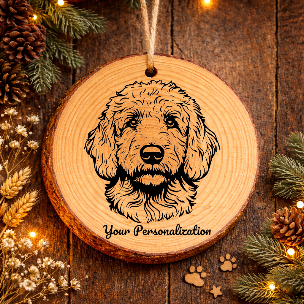 Goldendoodle Dog Ornament – Rustic Wooden Keepsake
