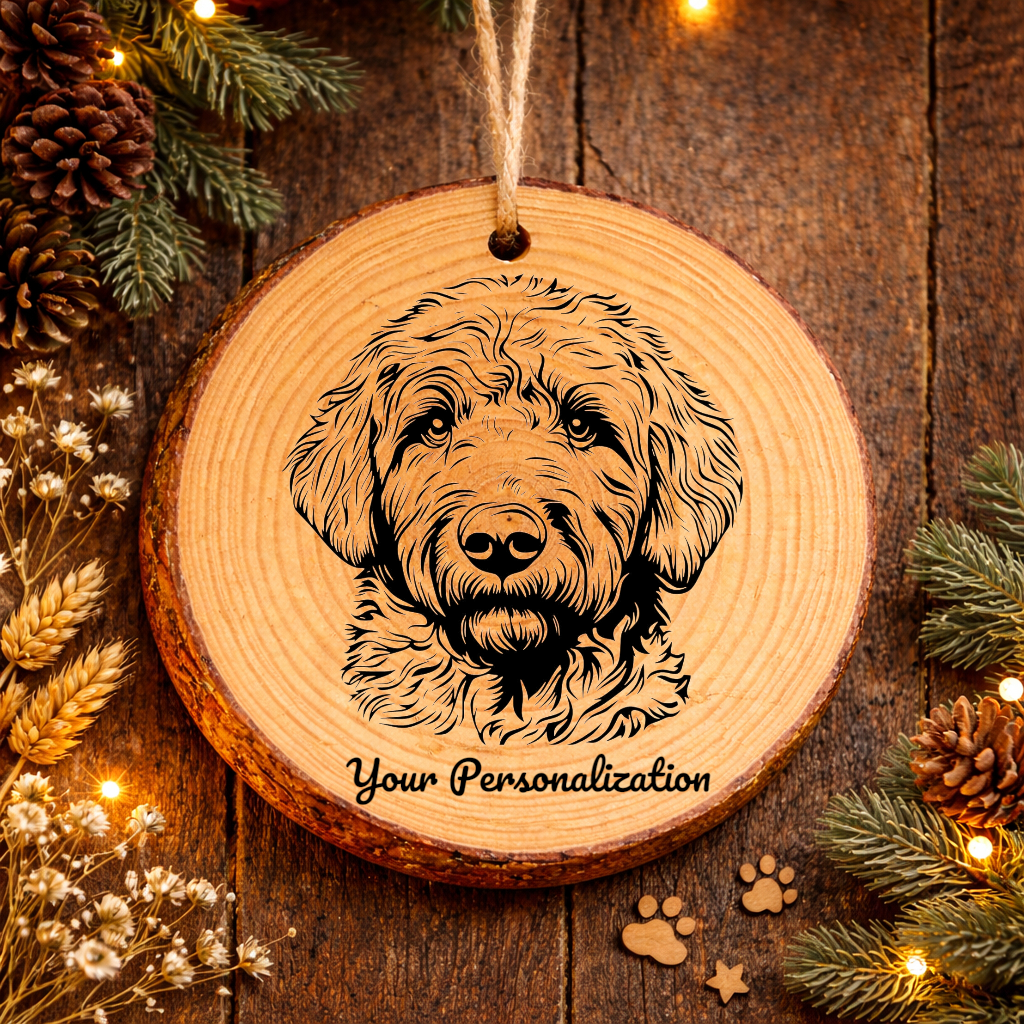 Goldendoodle Dog Ornament – Rustic Wooden Keepsake