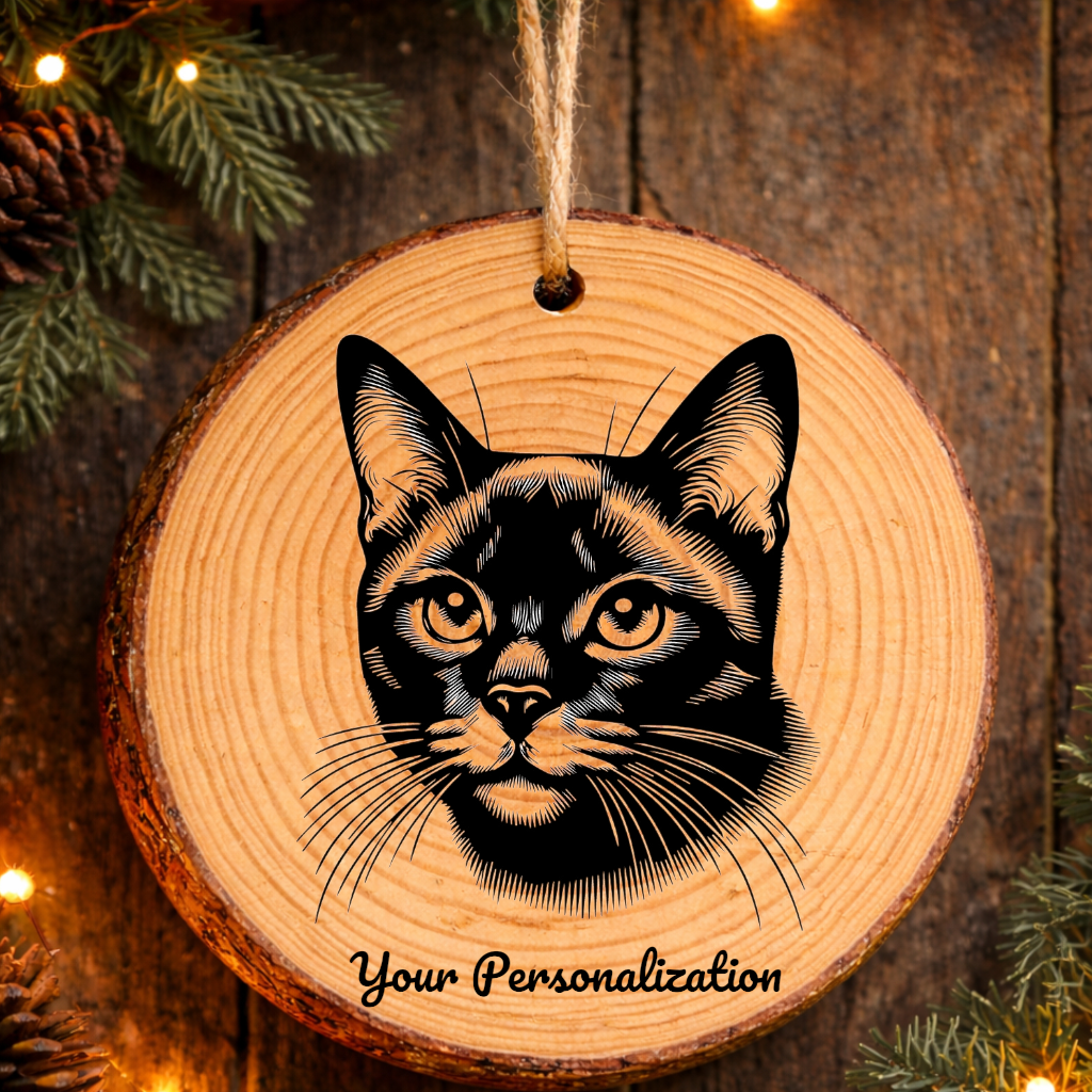 Havana Brown Cat Rustic Pine Wooden Round Ornament