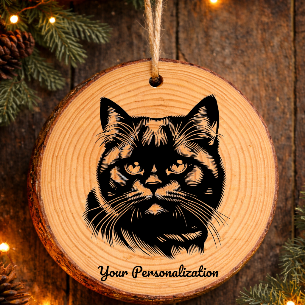 Havana Brown Cat Rustic Pine Wooden Round Ornament