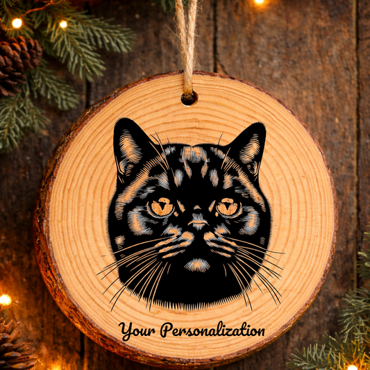 Havana Brown Cat Rustic Pine Wooden Round Ornament