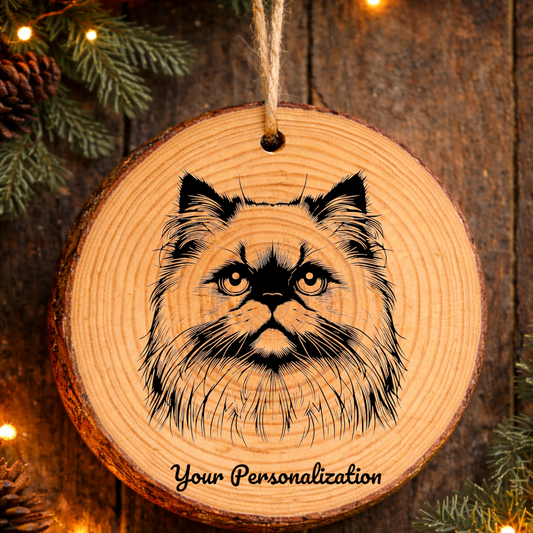 Himalayan Longhair Cat Rustic Pine Wooden Round Ornament