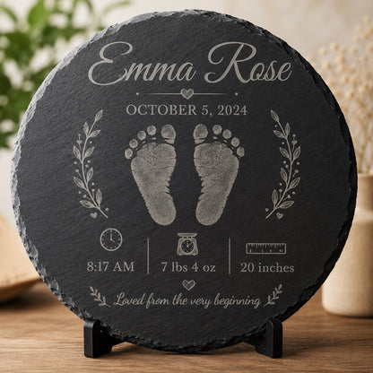 Floral New Baby 12” Slate Engraved Slate Plaque Keepsake