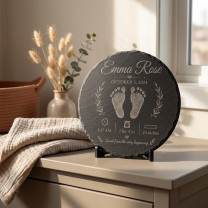 Floral New Baby 12” Slate Engraved Slate Plaque Keepsake