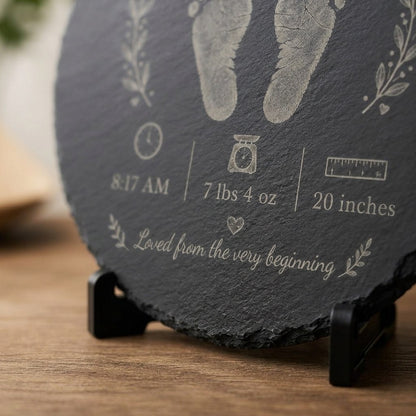 Floral New Baby 12” Slate Engraved Slate Plaque Keepsake