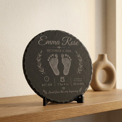 Floral New Baby 12” Slate Engraved Slate Plaque Keepsake