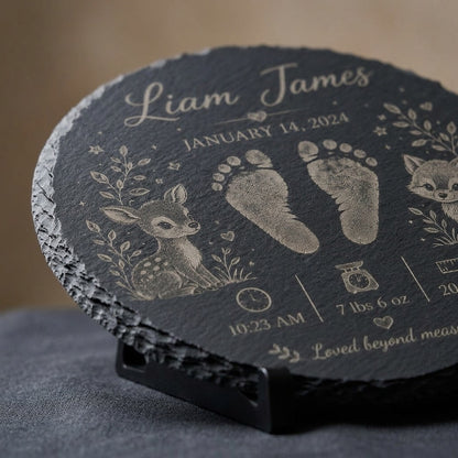 Baby Woodland Animals New Baby 12” Slate Engraved Slate Plaque Keepsake