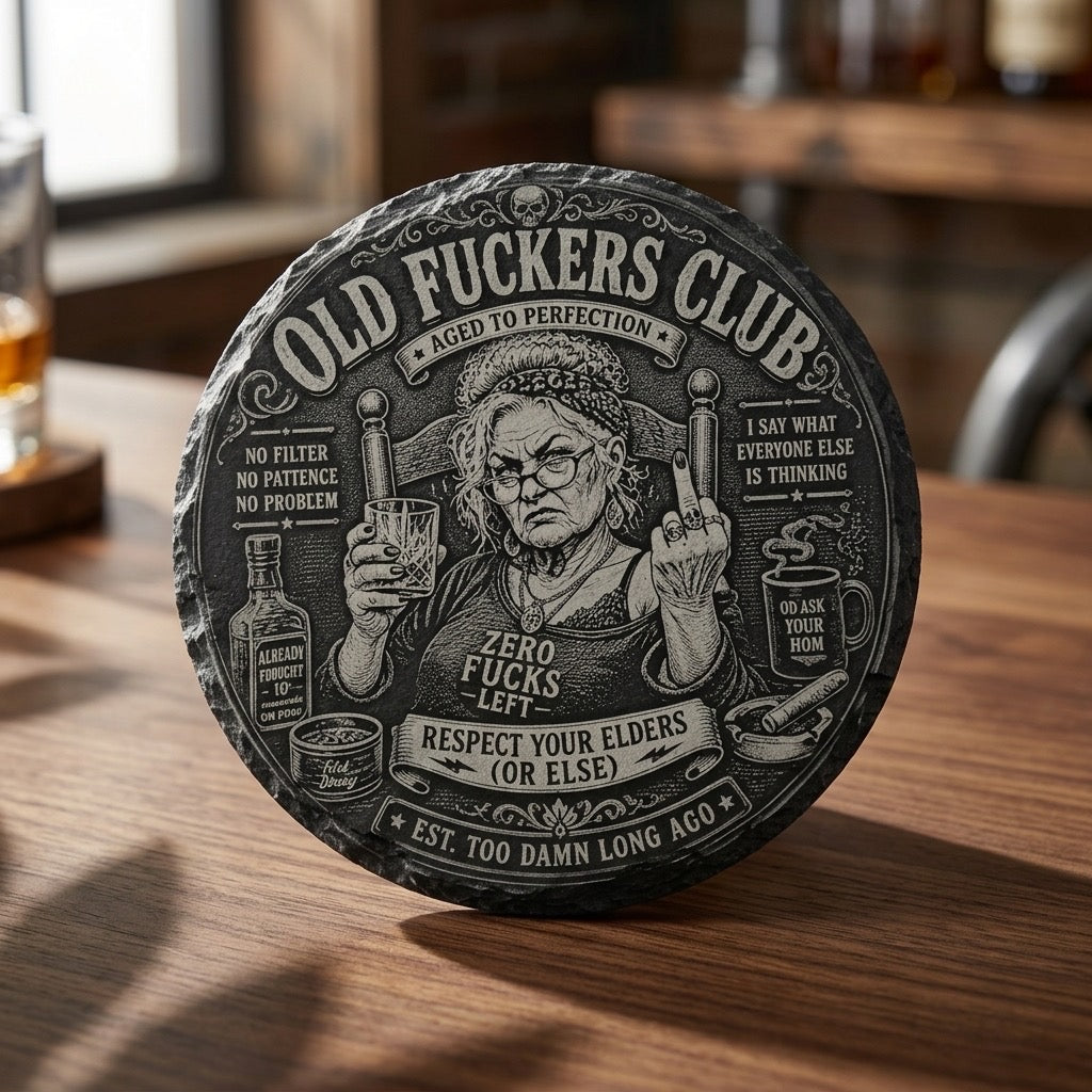 Old F-Club Female Slate Drink Coasters - Set of 4