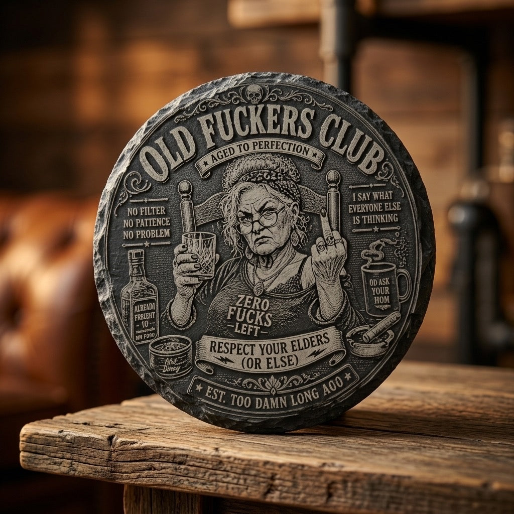 Old F-Club Female Slate Drink Coasters - Set of 4