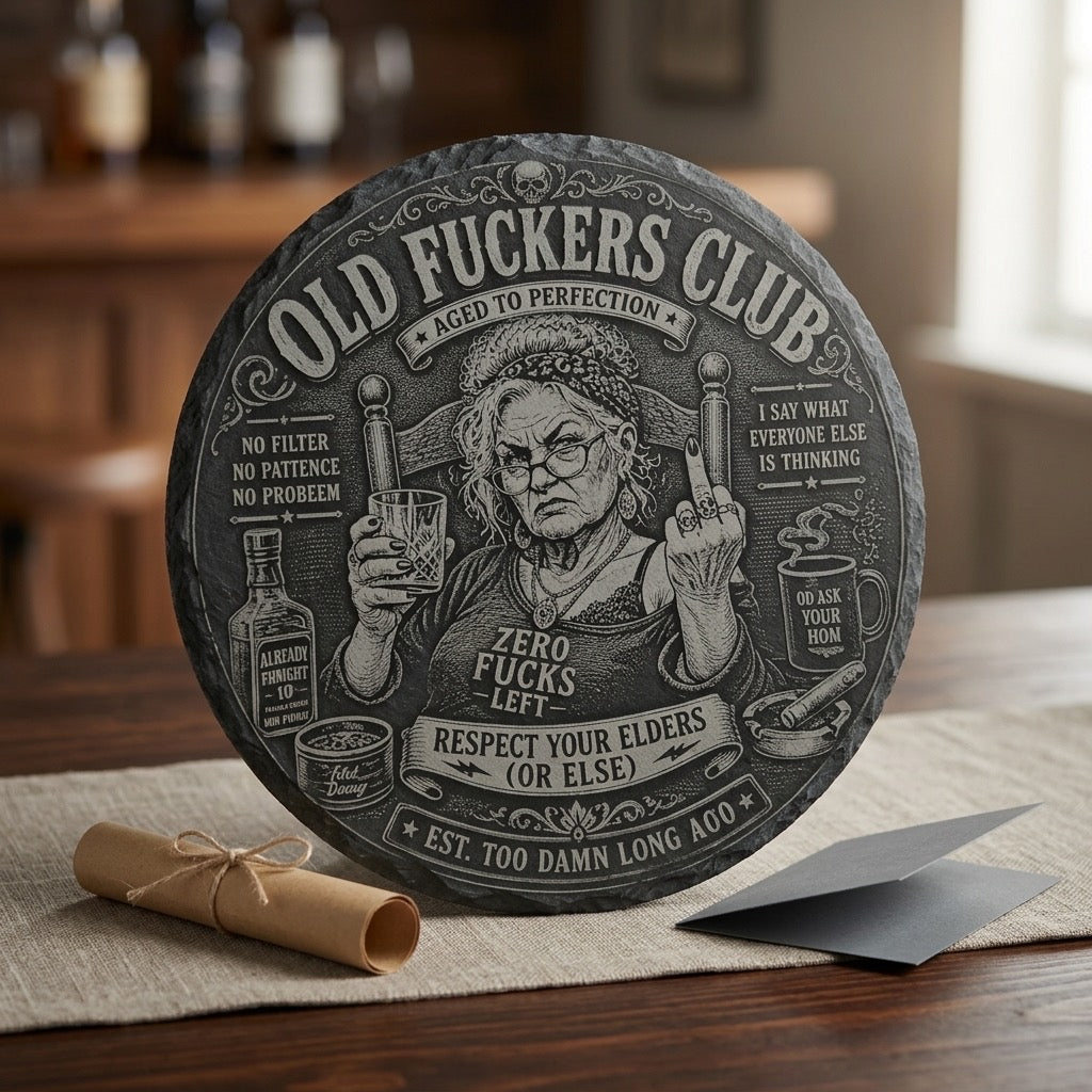 Old F-Club Female Slate Drink Coasters - Set of 4