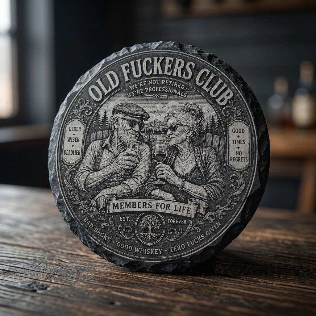 Old F-Club Couple Slate Drink Coasters - Set of 4