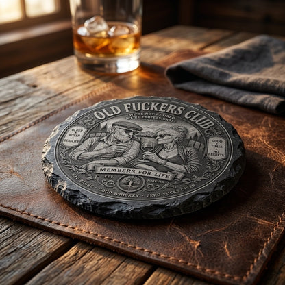 Old F-Club Couple Slate Drink Coasters - Set of 4