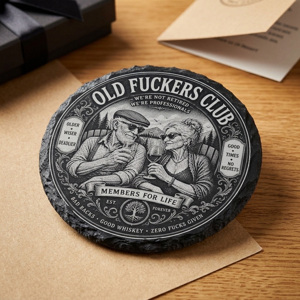 Old F-Club Couple Slate Drink Coasters - Set of 4