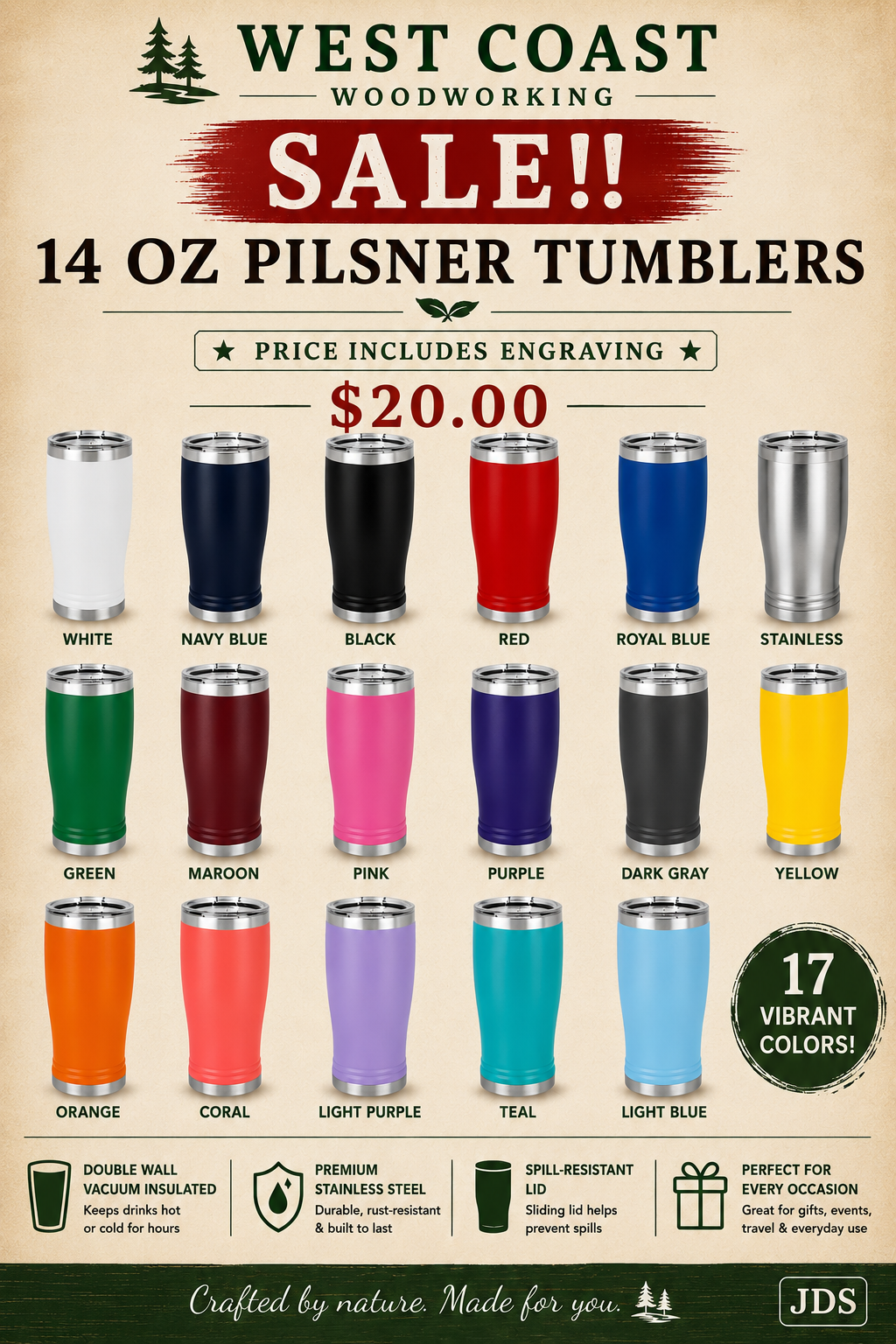 Engraved 14oz Pilsner Tumbler