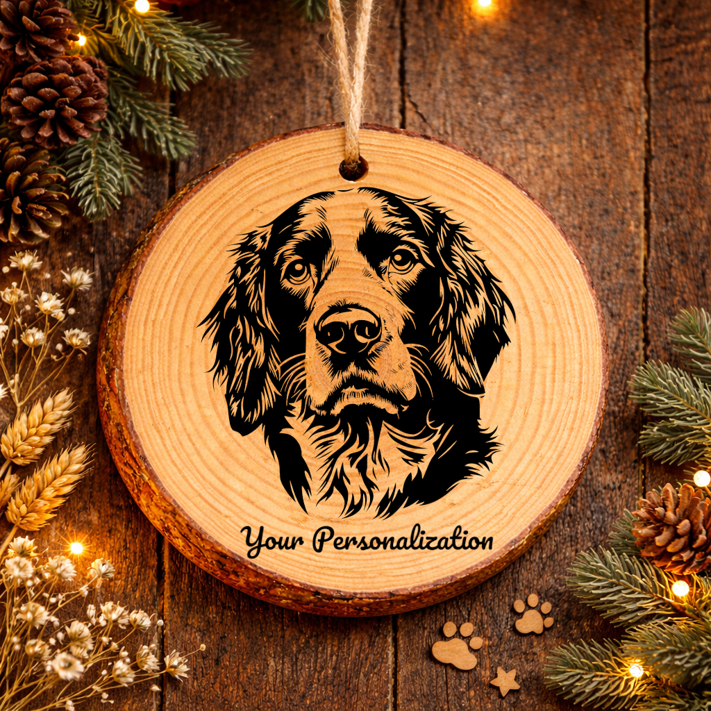 Irish Red and White Setter Dog Ornament – Rustic Wooden Keepsake