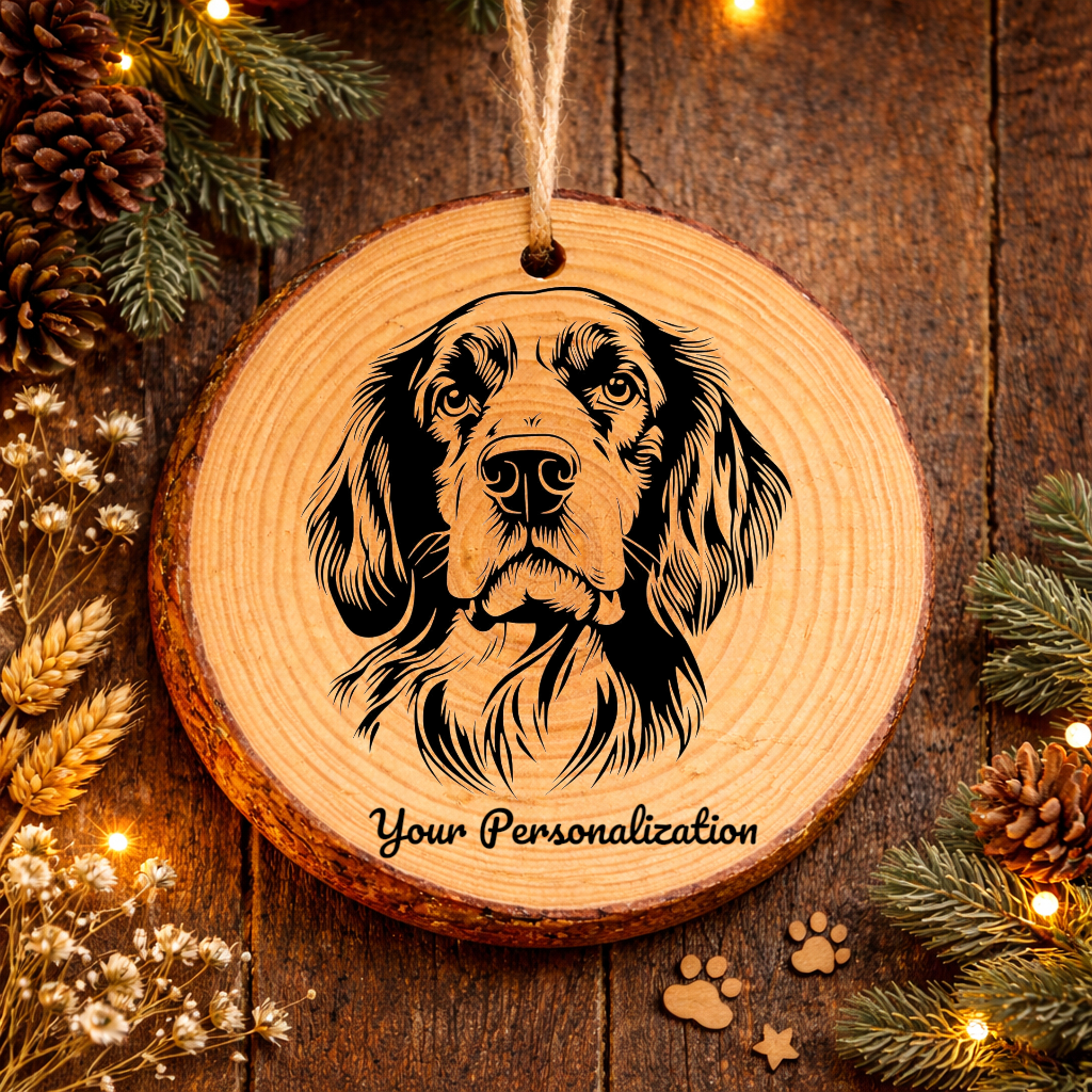 Irish Red and White Setter Dog Ornament – Rustic Wooden Keepsake