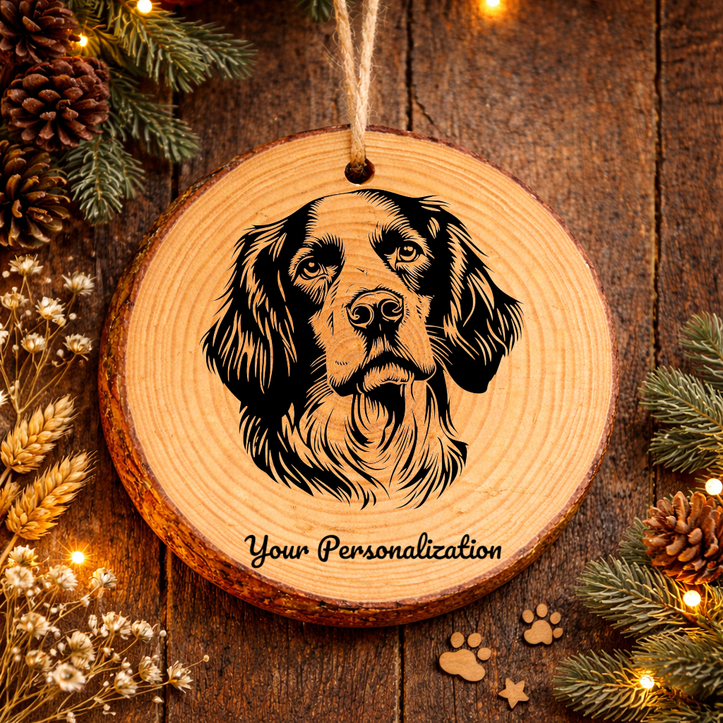 Irish Red and White Setter Dog Ornament – Rustic Wooden Keepsake
