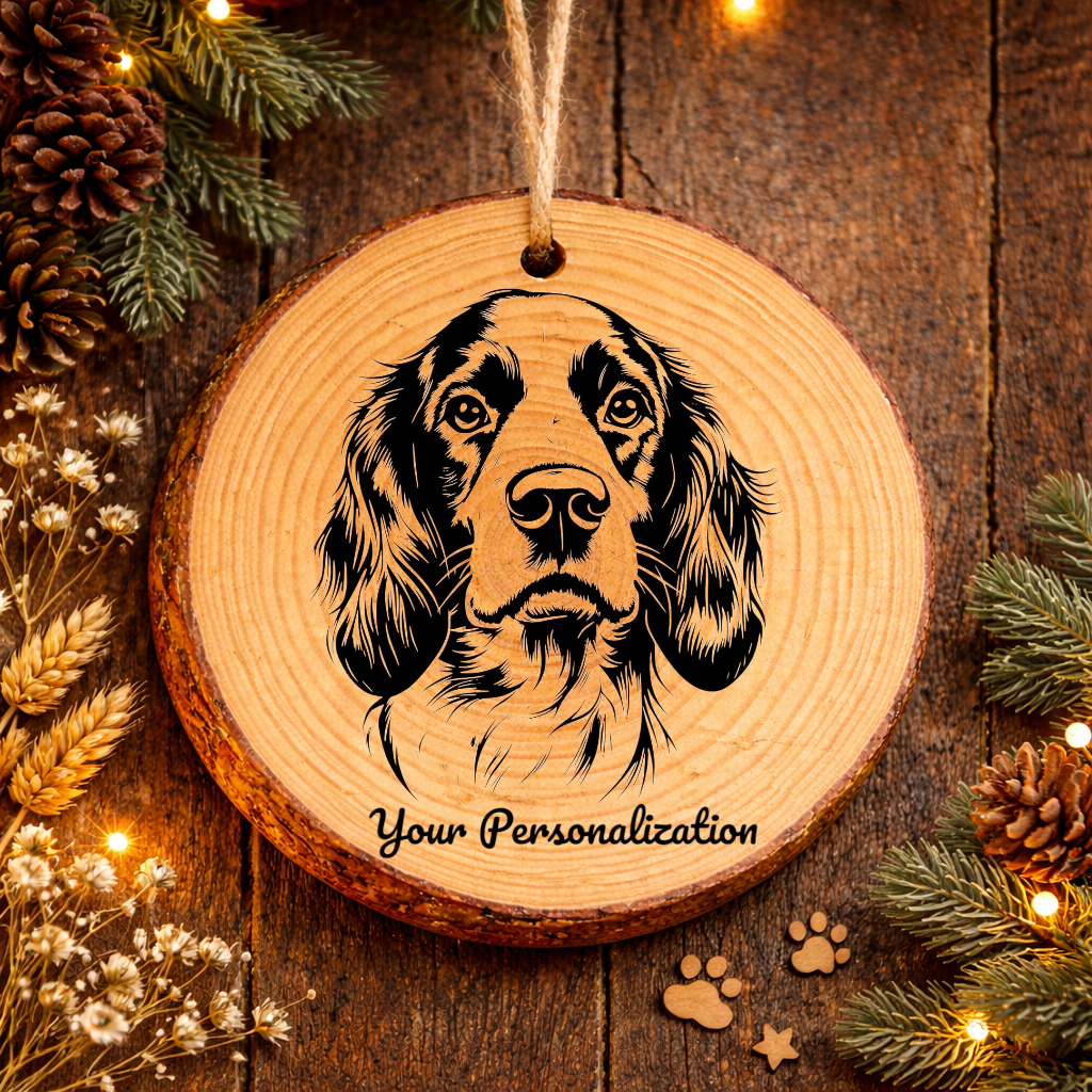 Irish Red and White Setter Dog Ornament – Rustic Wooden Keepsake