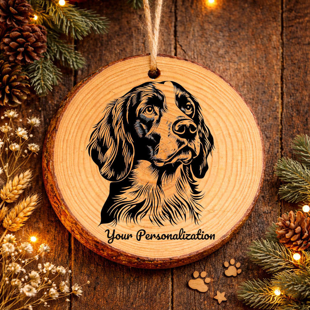 Irish Red and White Setter Dog Ornament – Rustic Wooden Keepsake