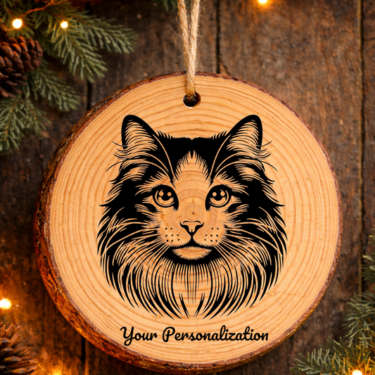 Japanese Bobtail Longhair Cat Rustic Pine Wooden Round Ornament