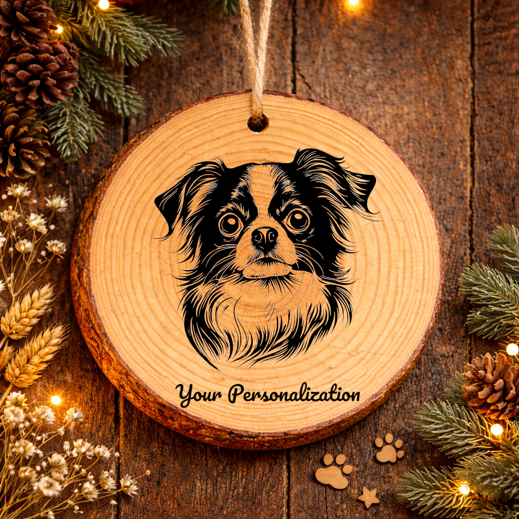 Japanese Chin Dog Ornament – Rustic Wooden Keepsake