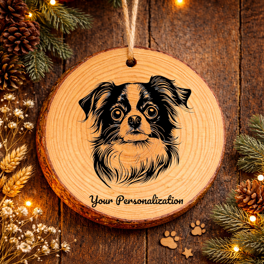 Japanese Chin Dog Ornament – Rustic Wooden Keepsake