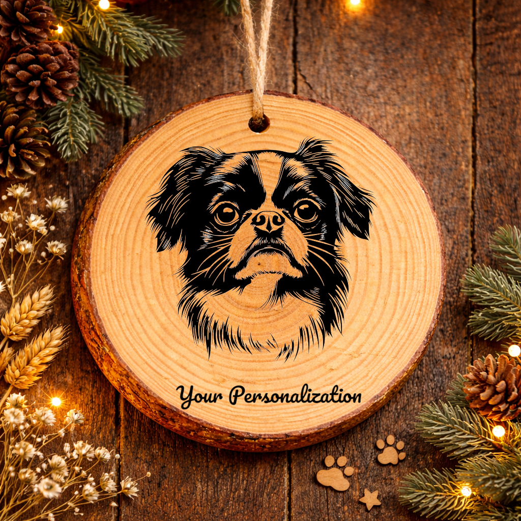 Japanese Chin Dog Ornament – Rustic Wooden Keepsake